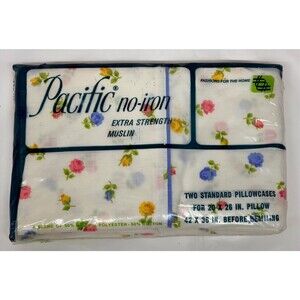 Pacific No-Iron Extra Strength Muslin Pillowcases Tea Rose Pattern Vtg